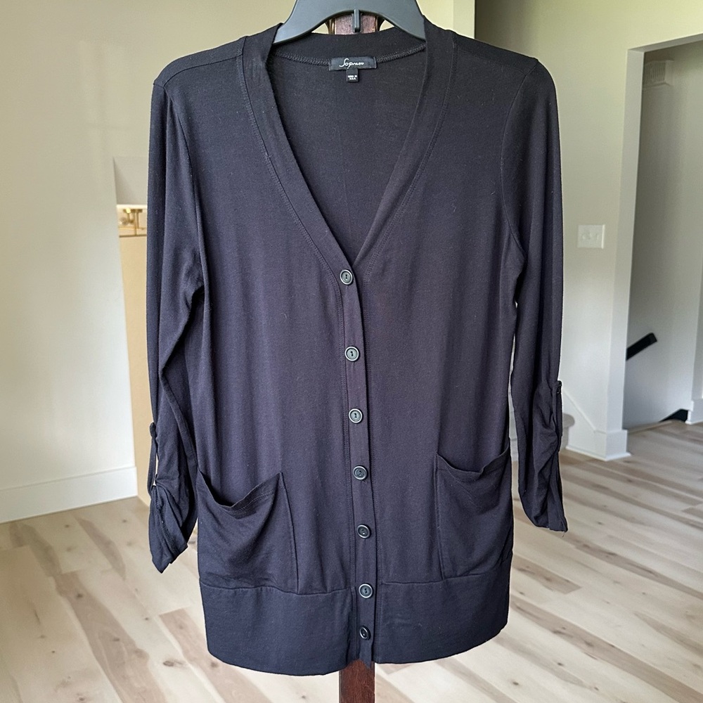 Soprano Black Cardigan Sweater Lightweight